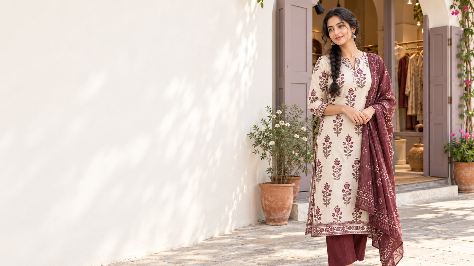 Ivory and Merlot kurta fashion