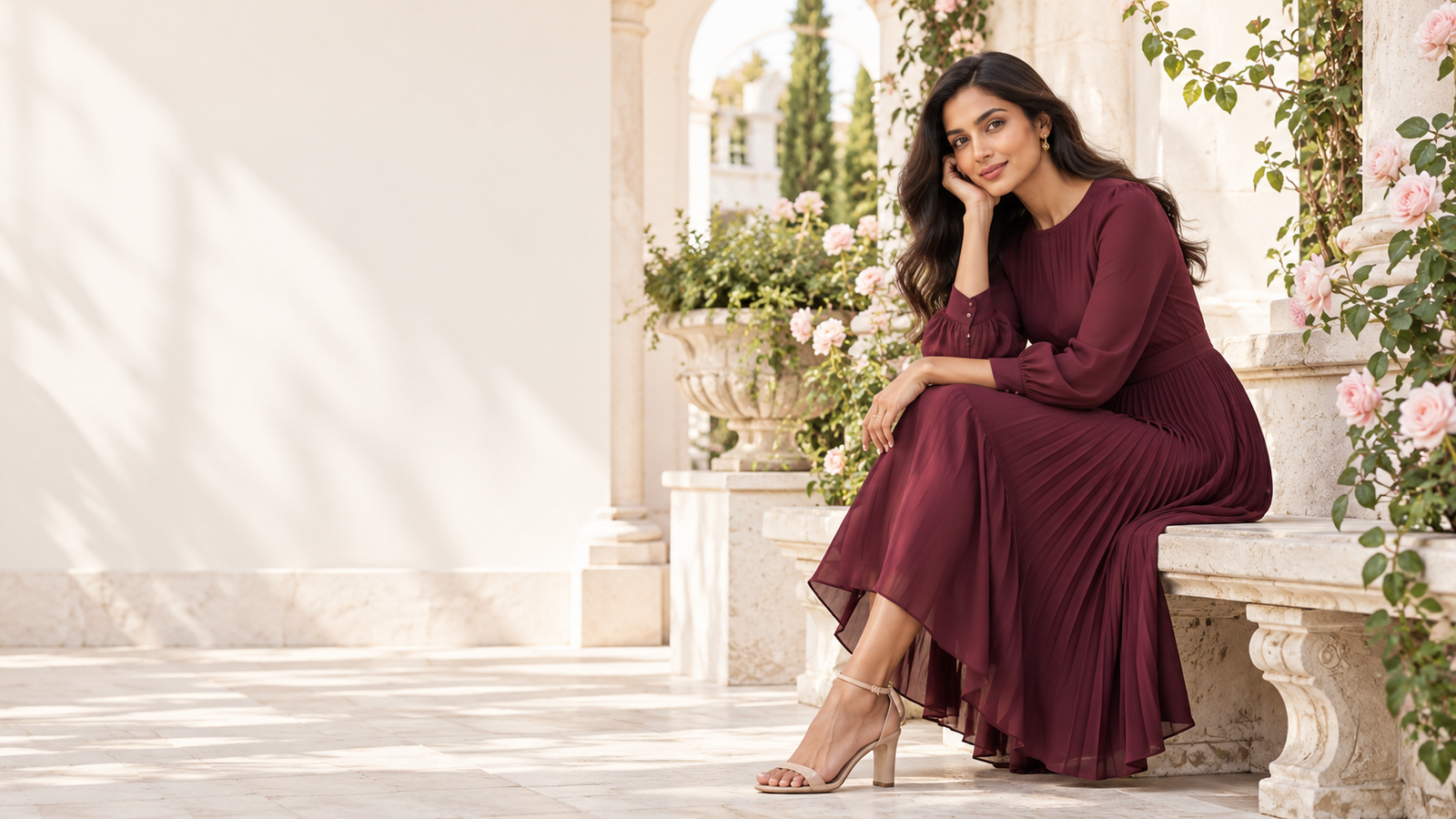 Merlot fashion on an ivory terrace
