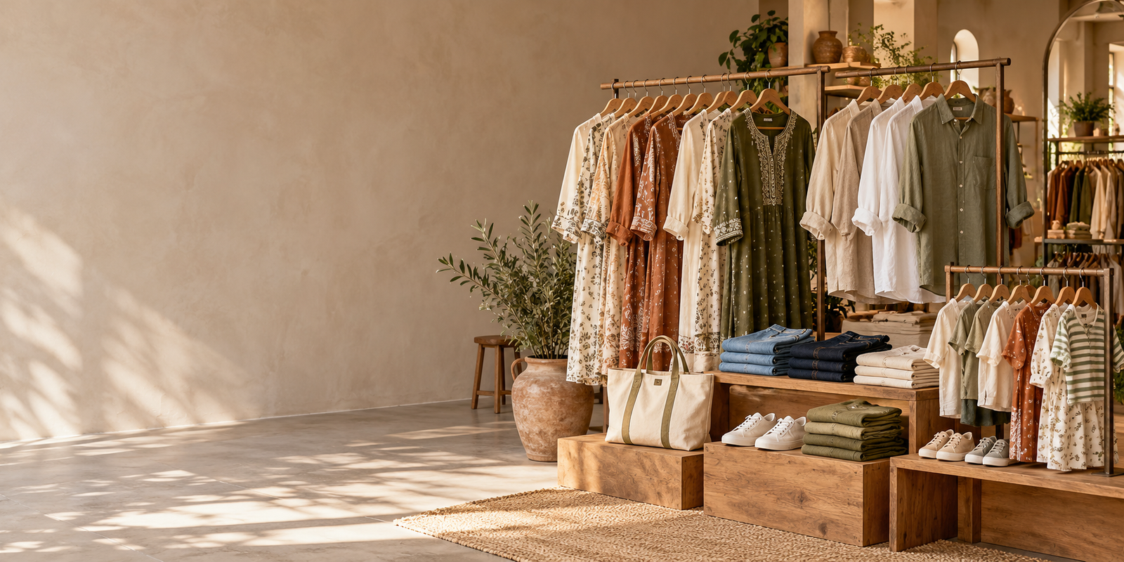 Fashion collection in a warm Indian boutique